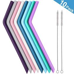 Reusable Straws,Big Silicone Straws Fit for 20&30 oz Tumblers Yeti/Rtic/Ozark,8 PCS Extra Long Flexible Curved Drinking Straw for Milkshake Smoothies with 2 Cleaning Brushes BPA FREE-No Rubber Taste