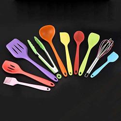 Jdeepued Silicone kitchenware 10pc Multi-Colored Silicone Kitchen Utensil Set for Cooking Silicone Kitchen Utensils (Color : Multi-Colored, Size : 10 Piece Set)