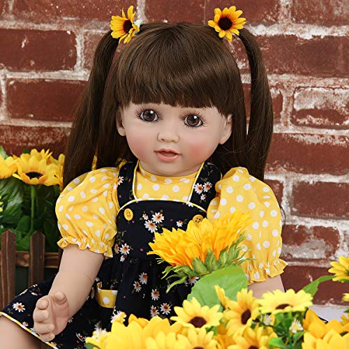 Realistic Reborn Toddler Girl Baby Doll Vinyl Long Hair Yellow and Black Princess Dress 24 Inches