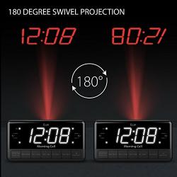 iLuv Morning Call 3, 1.2" Jumbo White LED Display Projection Dual Alarm Clock with 180 Degree Reverse Projection, FM Radio, 10 Preset Station, Sleep Timer, Snooze Button, Dimmer, and USB Charging Port