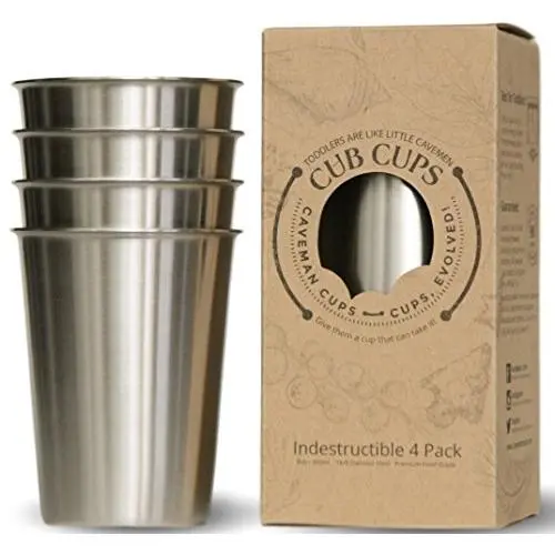 Premium Heavy Stainless Steel Cups for Kids & Toddlers. Safe Rimless 8oz 4Pack