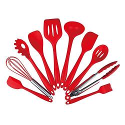 Silicone Kitchenware Set Green Cooking Tools Set of 10, Red, red