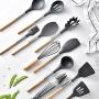 Kitchen Utensil Set 11 Piece Set - High Temperature Silicone Baking Barbecue Kitchenware, Storage Bucket Stainless Steel Wooden Handle Handle Kitchen Gadget