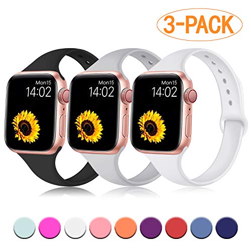 R-fun Slim Bands Compatible with Apple Watch Band 40/44mm Series 5/4 38/42mm Series 3/2/1, Soft Silicone Sport Strap Wristband for Women Men Kids with iWatch