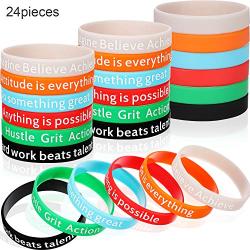 Motivational Bracelets Silicone Wristbands Inspirational Bands with Inspirational Messages for Studying Competing Working, 6 Styles (24 Pieces)