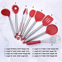 Kitchen Shovel Spoon Set-Stainless Steel Handle Silicone Kitchenware Set Of 8, High Temperature Cooking Spoon Shovel Kitchen Tool with holder J-86