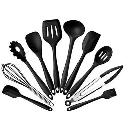 Kitchen Utensils Sets 10pcs Silicone Cooking Heat Resistant Kitchenware Baking Utensils Cooking Tools Set Accessories (Black)