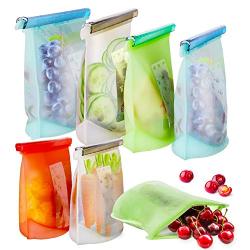 Reusable Silicone Food Storage Bags, 7 Pack Airtight Seal Food Silicone Bag Container for Liquid,Meat,Sanwich,Fruit, Best for Preserving and Cooking, 2xLarge+2xMedium+3xSmall, Dishwasher Safe