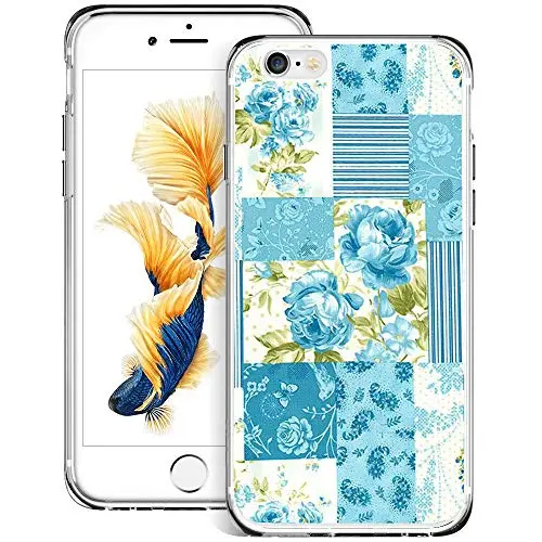 iPhone 6s 6 Case, Blue Flower Shock-Absorption TPU Rubber Bumper iPhone 6s 6 Case, Ultra Thin Slim Protective Cover for iPhone 6s 6-Clear