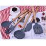 Kitchen Silicone Kitchenware Set of 6 High Temperature Wood Handle Silicone Nonstick Cookware Spoon Shovel Suitable for baking