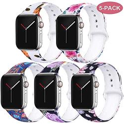 EXCHAR Compatible with Apple Watch Band Floral 38mm 40mm 42mm 44mm Silicone Replacement Wristbands for iWatch Series 5/4/3/2/1 for Women with Cute and Fadeless Pattern Printings