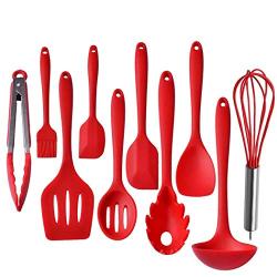 JunbosiKitchenware Black Red Nonstick Kitchen Set Silicone Kitchenware Set of 10 Kitchenware Set of Ten,Red