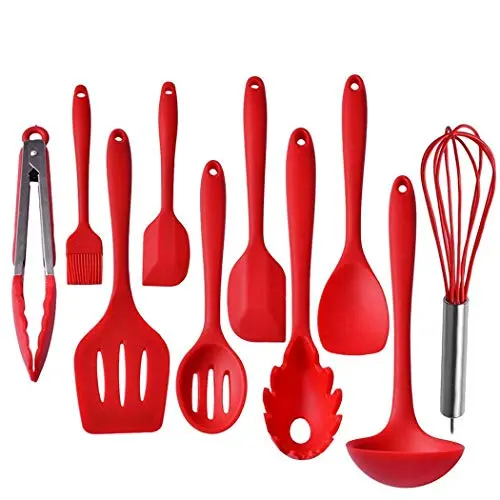 JunbosiKitchenware Black Red Nonstick Kitchen Set Silicone Kitchenware Set of 10 Kitchenware Set of Ten,Red