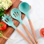 Silicone Kitchen Utensils, Silicone Utensil Set, Safe Food Grade Silicone with Premium Wood Handles, Non-Stick Heat Resistant Silicone Kitchenware, 11 PCS + 10 S Hooks,Gray