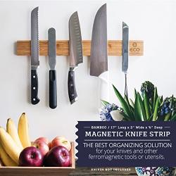 Magnetic Knife Strip | 17 Inch Bamboo Wood Knife Strip | Strong Magnetic kitchen knife holder & Magnet Utensil Organizer by ECO Kitchenware