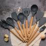 Silicone Kitchenware Provides Long-Lasting Comfort Wooden Handle Kitchen Set of 9 Non-Stick Cooking Shovel, Kitchenware