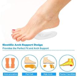 Gel Arch Support Cushions for Men & Women, Shoe Insoles for Flat Feet, Reusable Arch Inserts for Plantar Fasciitis, Adhesive Arch Pad for Relieve Pressure and Feet Pain