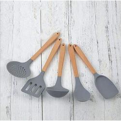 Elm handle non-stick soup spoon set of silicone kitchenware set of 5 high temperature cooking spoon shovel