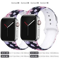 EXCHAR Compatible with Apple Watch Band Floral 38mm 40mm 42mm 44mm Silicone Replacement Wristbands for iWatch Series 5/4/3/2/1 for Women with Cute and Fadeless Pattern Printings