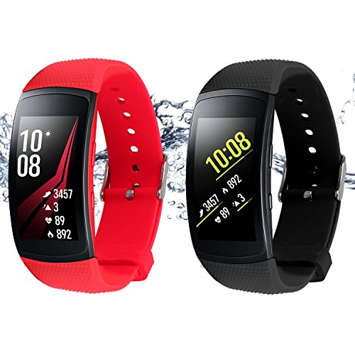 Rukoy Bands for Samsung Gear Fit 2 Band/Gear Fit 2 Pro[2-Pack: Black+Red], Replacement Straps Accessories for Samsung Gear Fit2 Pro SM-R365/Gear Fit2 SM-R360 Smartwatch (5.9"-7.5")