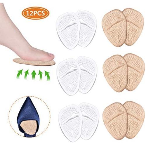 Ball of Foot Cushions, Metatarsal Pads, High Heel Inserts, Forefoot Cushions, Soft Gel Insole Pads, Idea for Mortons Neuroma & Metatarsal Foot Pain Relief – Women＆Men (12PCS/6Pairs)