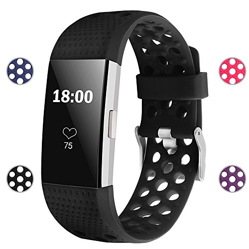 iGK Silicone Replacement Bands Compatible for Fitbit Charge 2, Adjustable Breathable Sport Strap Smartwatch Fitness Wristband with Air Holes