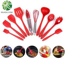 Duolvqi 10Pcs Non-Stick Kitchenware Silicone Heat Resistant Kitchen Cooking Utensils Baking Tool Cooking Tool Sets,Black