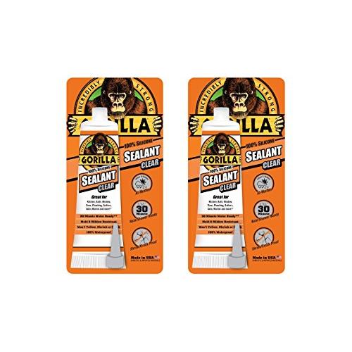Gorilla 100 Percent Silicone Sealant Caulk, 2.8 ounce Squeeze Tube, Clear, (2 Pack)
