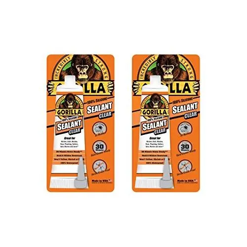 Gorilla 100 Percent Silicone Sealant Caulk, 2.8 ounce Squeeze Tube, Clear, (2 Pack)