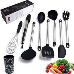 JYHYGS Kitchenware Set, Stainless Steel Silicone, Non-Stick Cooking Frying Pan Shovel Soup Colander Face Fishing Kitchen Gadgets, Set of 9