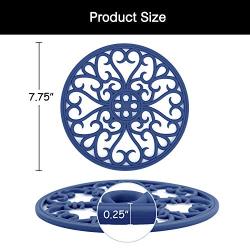 Non Slip Silicone Carved Trivet Mats Set For Dishes- Heat Resistant Coasters-Modern Kitchen Hot Pads For Pots & Pans | (Round, Set of 3, Navy Blue)