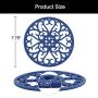 Non Slip Silicone Carved Trivet Mats Set For Dishes- Heat Resistant Coasters-Modern Kitchen Hot Pads For Pots & Pans | (Round, Set of 3, Navy Blue)