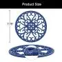 Non Slip Silicone Carved Trivet Mats Set For Dishes- Heat Resistant Coasters-Modern Kitchen Hot Pads For Pots & Pans | (Round, Set of 3, Navy Blue)