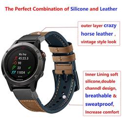 OTOPO Compatible Fenix 5/5 Plus Bands & Fenix6/6 Pro Bands, 22mm Quick fit Hybrid Sport Band Vintage Leather Sweatproof Strap Wrist Band for Garmin Forerunner 935/945 Smartwatch (Crazy Horse Brown)