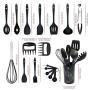 Kitchen Utensil Set With Holder 18 Pcs Silicone Cooking Kit Kitchenware With Bear Claw Measuring Spoon Set,Black
