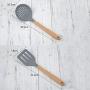 SKYyao Kitchen utensil set Beech Handle Silicone Kitchenware 5-piece set spatula tablespoon colander silicone