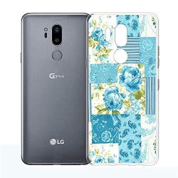 LG G7 ThinQ Case, Soft TPU Slim-Fit Flexible Ultra-Thin Clear Case, Full-Body Rugged Bumper Print Blue Flower Case for LG G7 ThinQ, Transparent