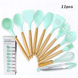 Kitchen Cooking Utensils - Silicone Wood Handle Kitchenware Set - Nonstick Cooking Spoon Shovel Kitchen Spatula - Kitchen Gadget Set, 11 Piece Set