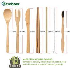 Bamboo Utensils Cutlery Set BEWBOW ? Reusable Cutlery Travel Set ? Eco-Friendly Wooden Silverware for Kids & Adults ? Outdoor Portable Utensils with Case ? Bamboo Spoon, Fork, Knife, Brush, Chopsticks