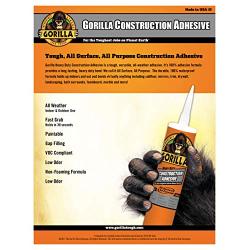 Gorilla Heavy Duty Construction Adhesive, 9 ounce Cartridge, White