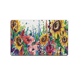 YOLIYANA Modern Durable Doormat,Floral Watercolor Style Wildflowers Country Kitchenware Flowers Art Print Decorative for Bed Room,23" Lx15 W