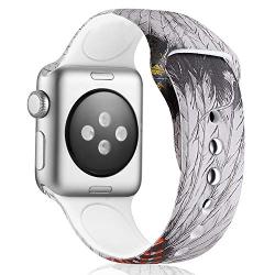 KOLEK Floral Bands Compatible with Apple Watch 42mm  44mm, Silicone Fadeless Pattern Printed Replacement Bands for iWatch Series 4 3 2 1, Feathers, M L