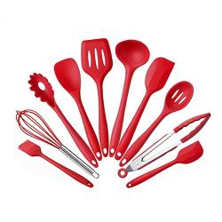 Carriemeow Silicone Kitchenware 10 Piece Non-stick Pan Set Eco-friendly Kitchen Tools Baking Utensils (Color : Red)