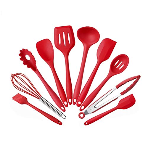 Carriemeow Silicone Kitchenware 10 Piece Non-stick Pan Set Eco-friendly Kitchen Tools Baking Utensils (Color : Red)