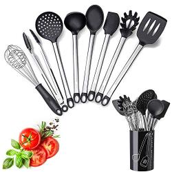 RONGYE 9pcs Stainless Steel Silicone Cooking Kitchenware Utensil Set Cooking Shovel Spoon Set Soup Ladle-egg Spatula Turner Kitchen Tools