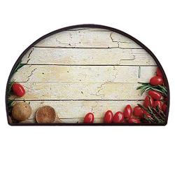 YOLIYANA Modern Soft Semicircle Rug,Cooking Vegetables Recipe Kitchenware Chef Rustic Wood Organic Utensil Cafe Art for Bathroom