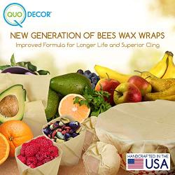 Reusable Beeswax Wrap 6 Pack, Eco Food Covers Super Cling Non-Plastic Dye Free, Odor Free Bees Wax 0 Waste Products, Eco-Wrap Biodegradable, Unbleached Cloth, Cheese Wrapping