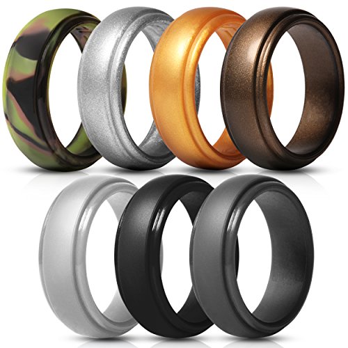 Saco Band Silicone Rings Men - 7 Rings / 1 Ring Rubber Wedding Bands