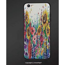 Case Compatible with iPhone 6/6S Ultra Slim Protective TPU Cover,Anti-Scratch Back,Modern,Floral Watercolor Style Wildflowers Country Kitchenware Flowers Art Print Decorative,Yellow Purple Red Green