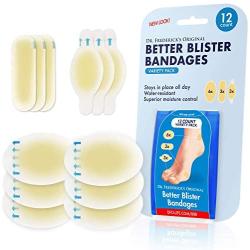 Dr. Fredericks Original Better Blister Bandages - 12 ct Variety - Waterproof Hydrocolloid Bandages for Foot, Toe, & Heel Blister Prevention & Recovery - Blister Pads